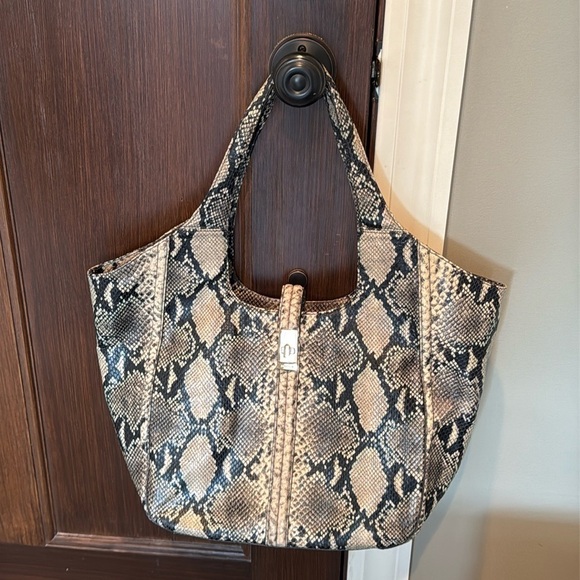Brahmin Carla Stone Felix Python Snakeskin Print Leather Large Tote Bag - Picture 1 of 16